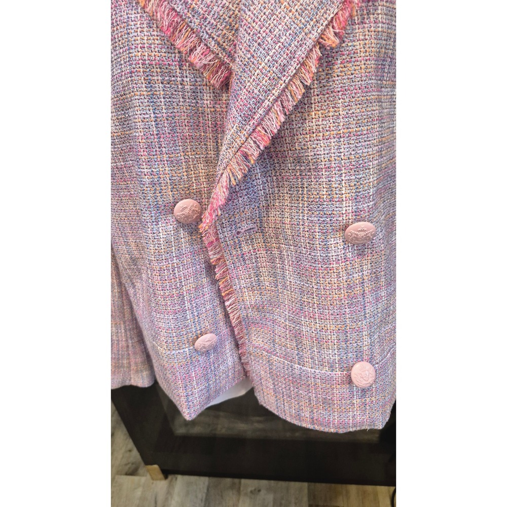 Tweed Fringe Blazer & Pink Tank Set‎ Chic Workwear Outfit Multicolor Jacket 12 - Picture 6 of 17